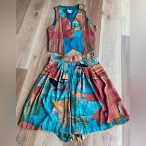 Vintage ‘80’s A.K.F. New York Retro Vibrant Culotte and Vest Set Sz M